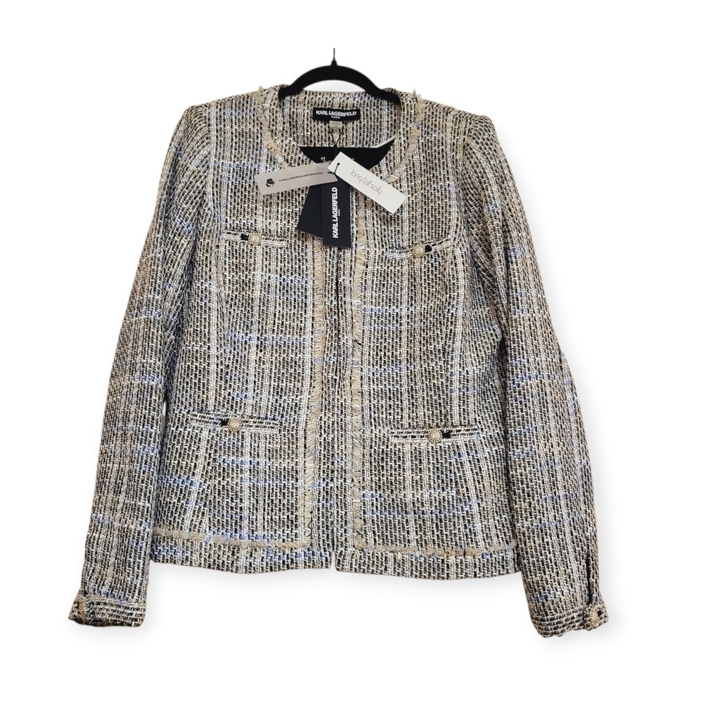 Karl Lagerfeld Women 16 Long Tall Sally Tweed Jacket Old Money Lux Blazer 27"SLV